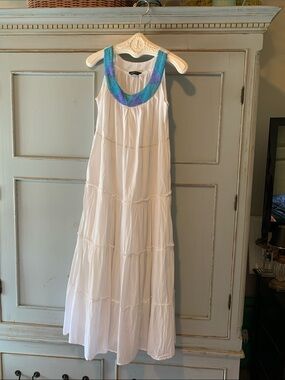 Anthropologie Chaundry Boho Maxi dress turquoise/blue beaded neckline Size Small